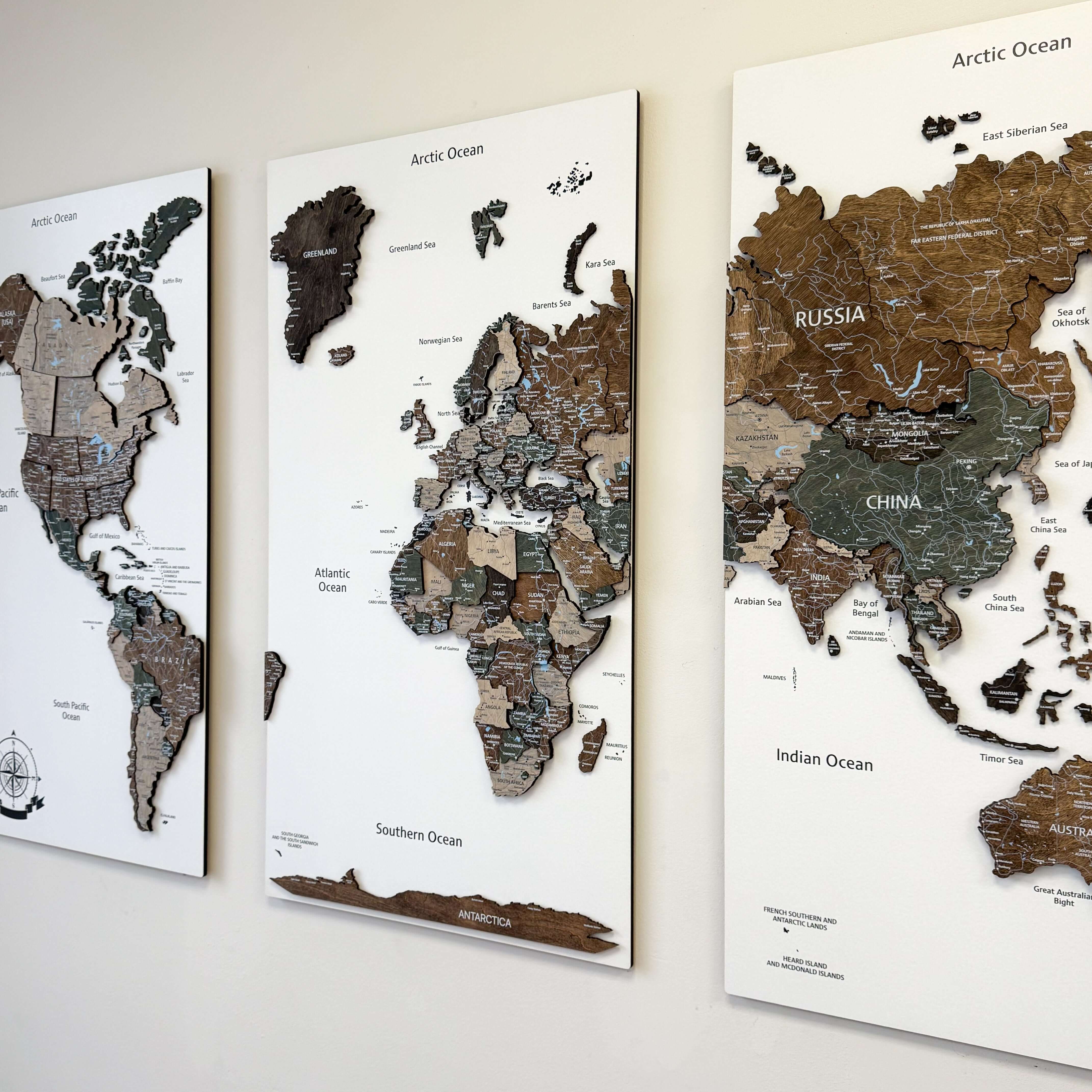 Drewniana Mapa Świata Premium na panelach - Rustic