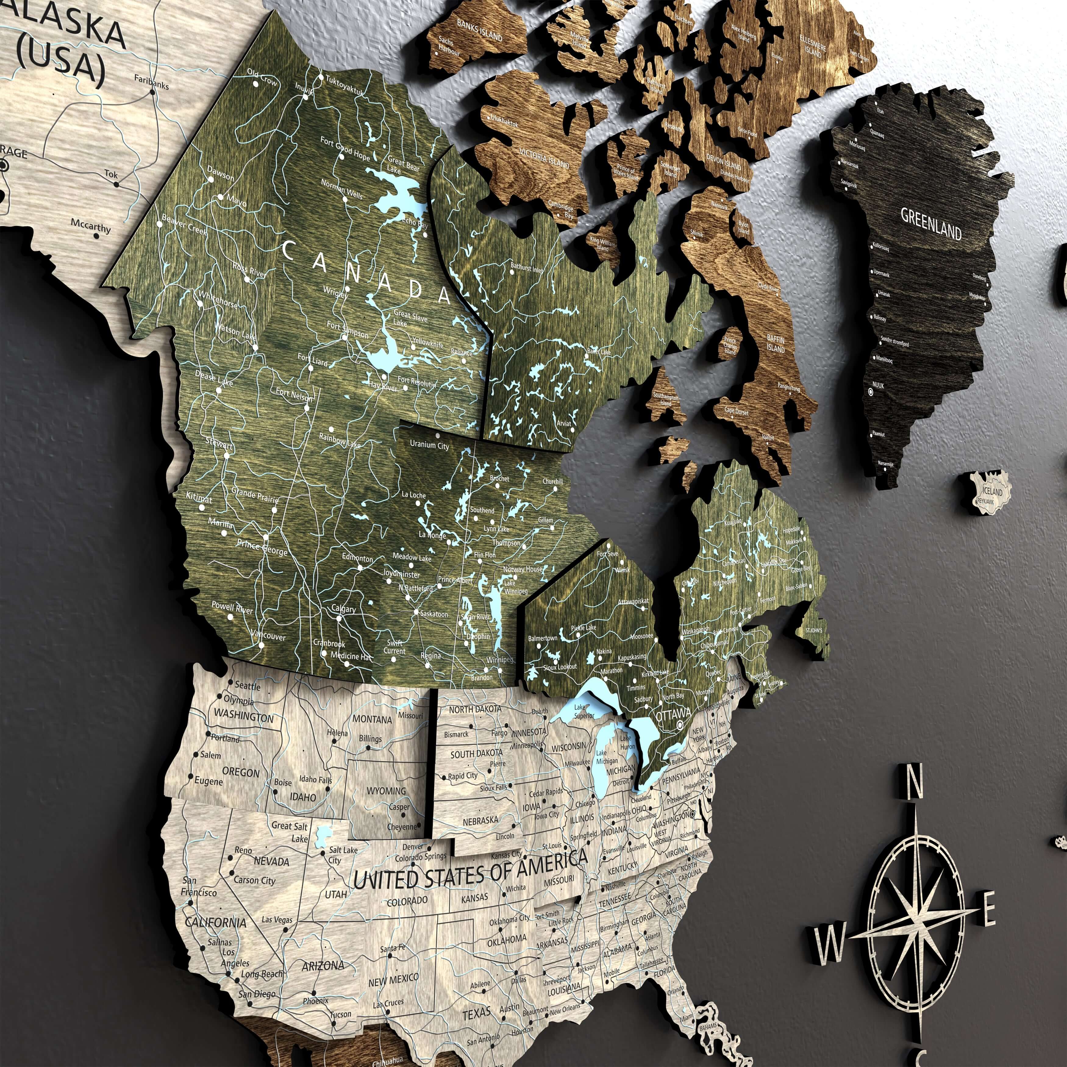 Drewniana mapa świata 3D “Light Rustic"