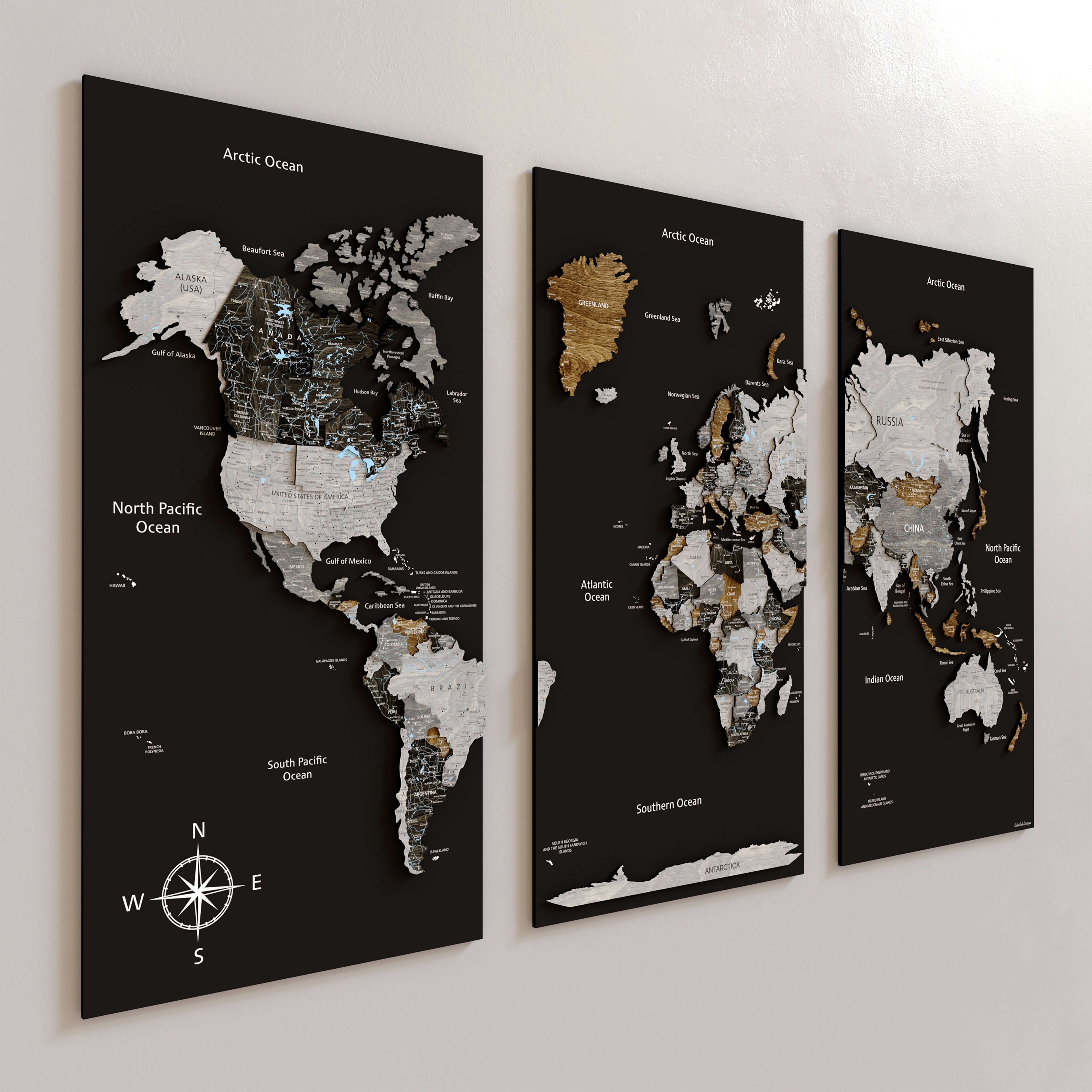 Drewniana Mapa Świata Premium na panelach - Loft