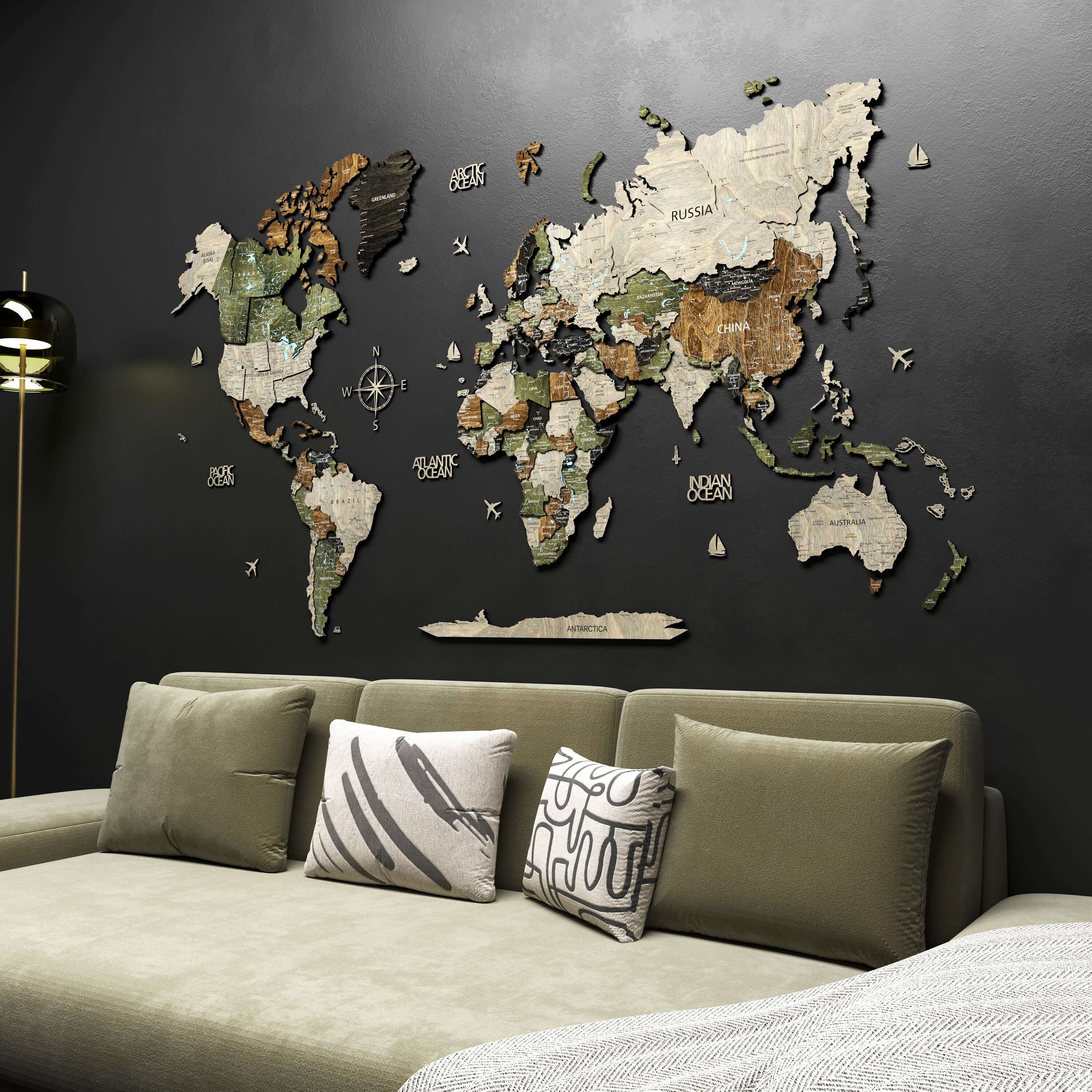 Drewniana mapa świata 3D “Light Rustic"