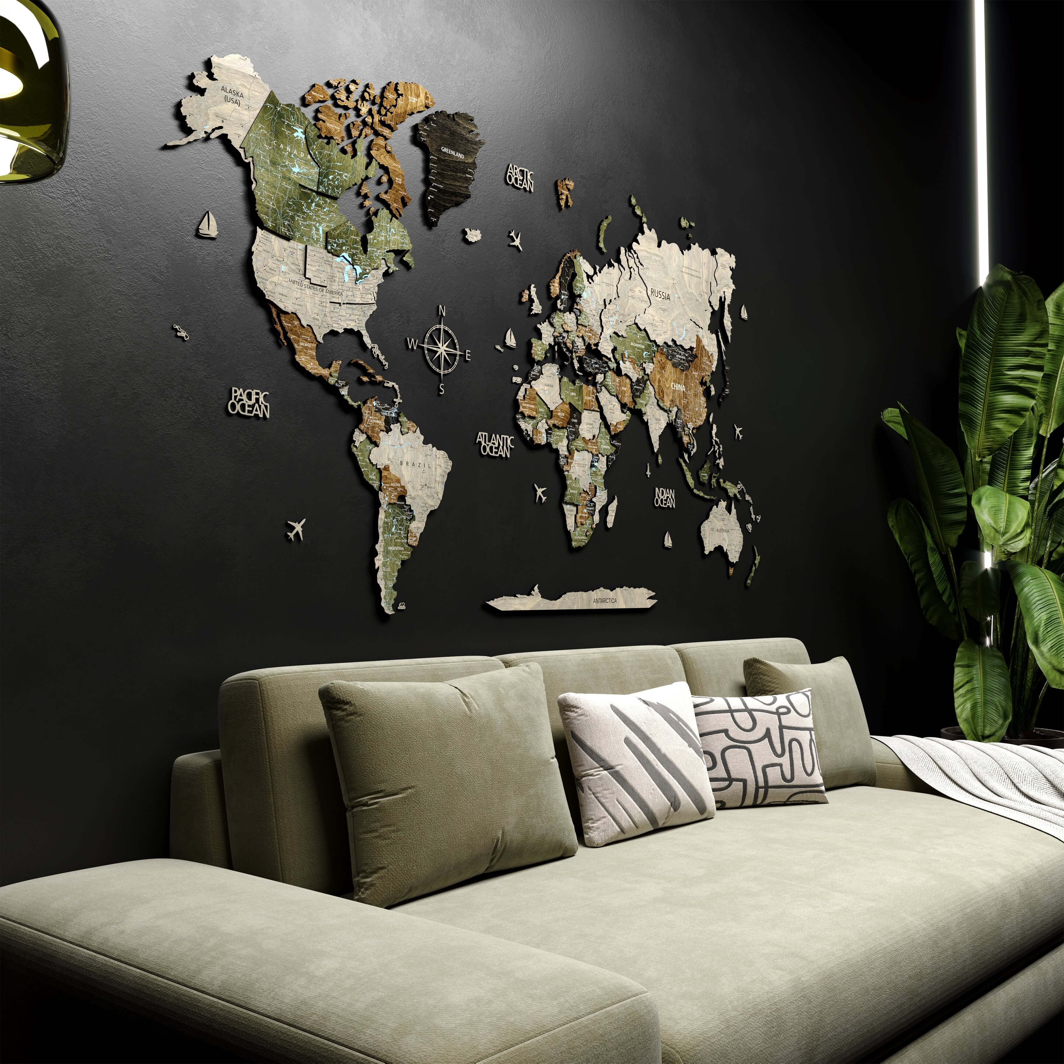 Drewniana mapa świata 3D “Light Rustic"