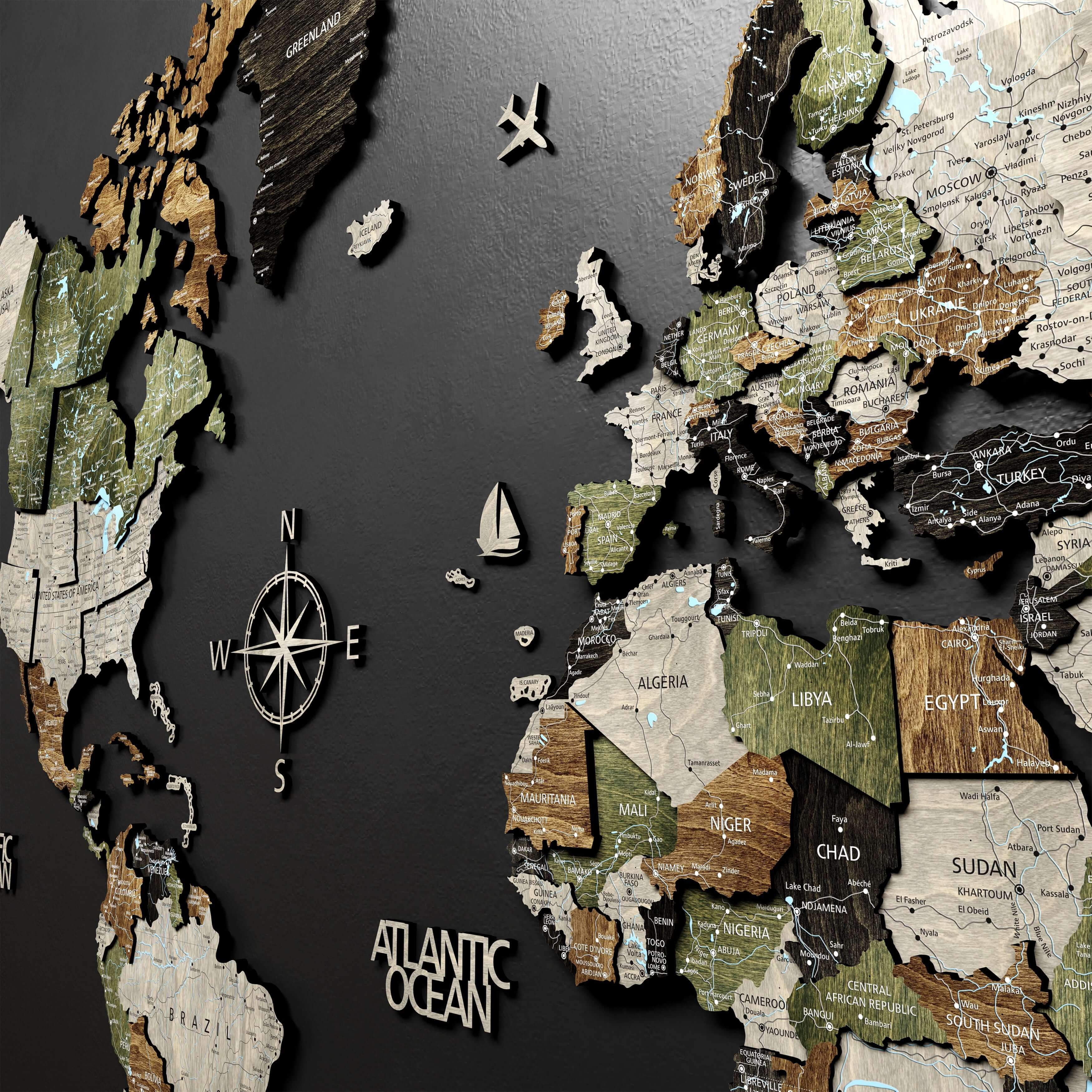 Drewniana mapa świata 3D “Light Rustic"