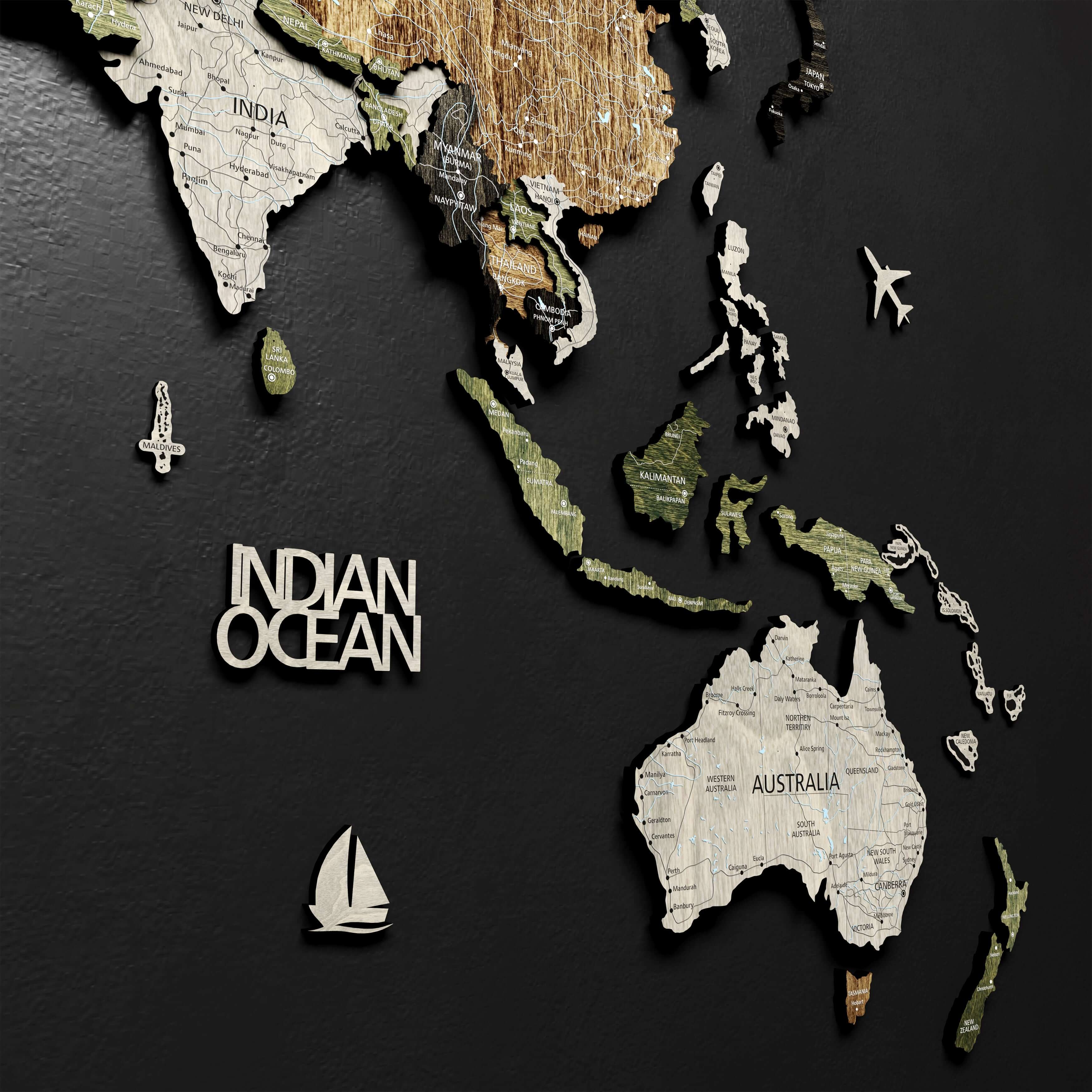 Drewniana mapa świata 3D “Light Rustic"
