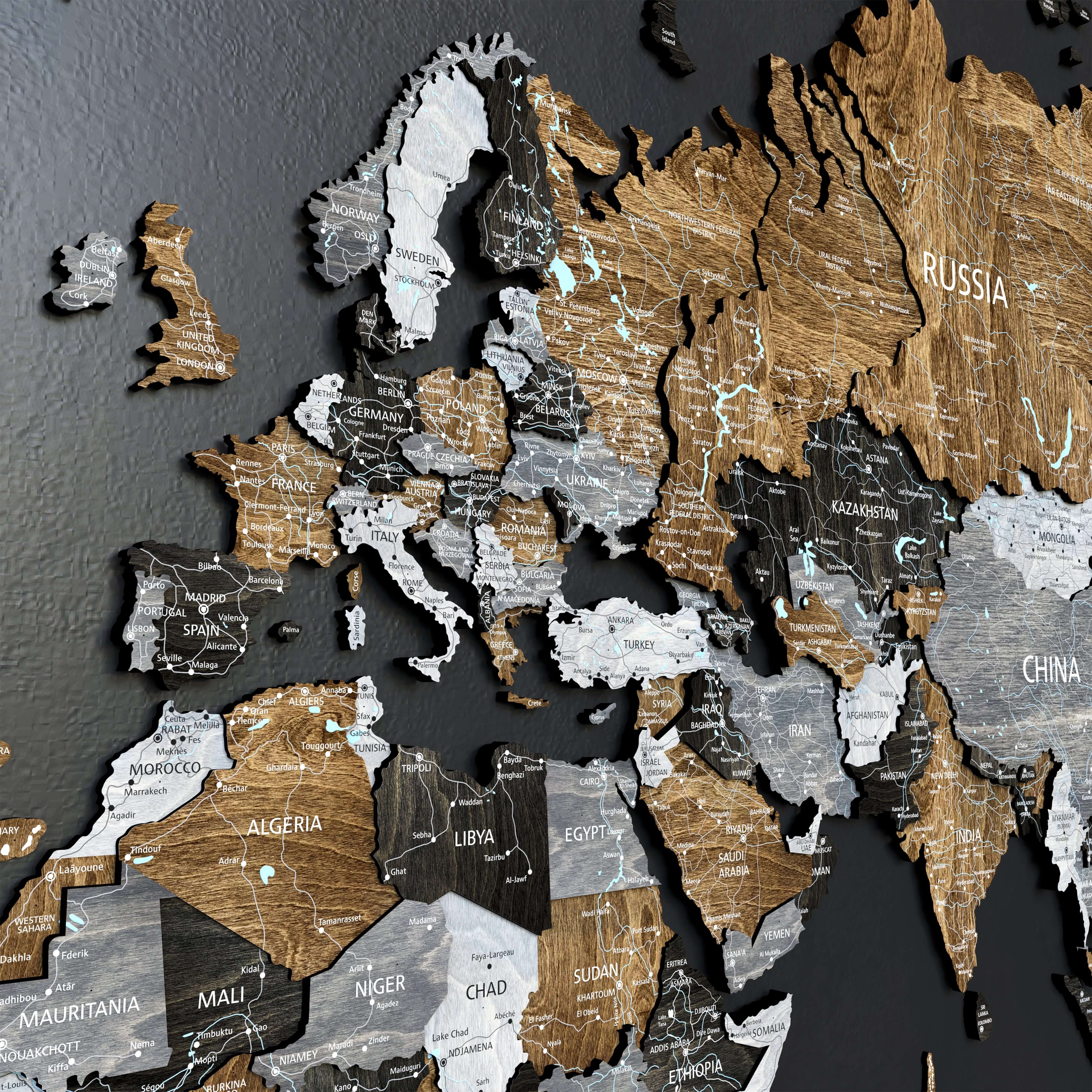 Drewniana Mapa Świata 3D “Brown Loft”