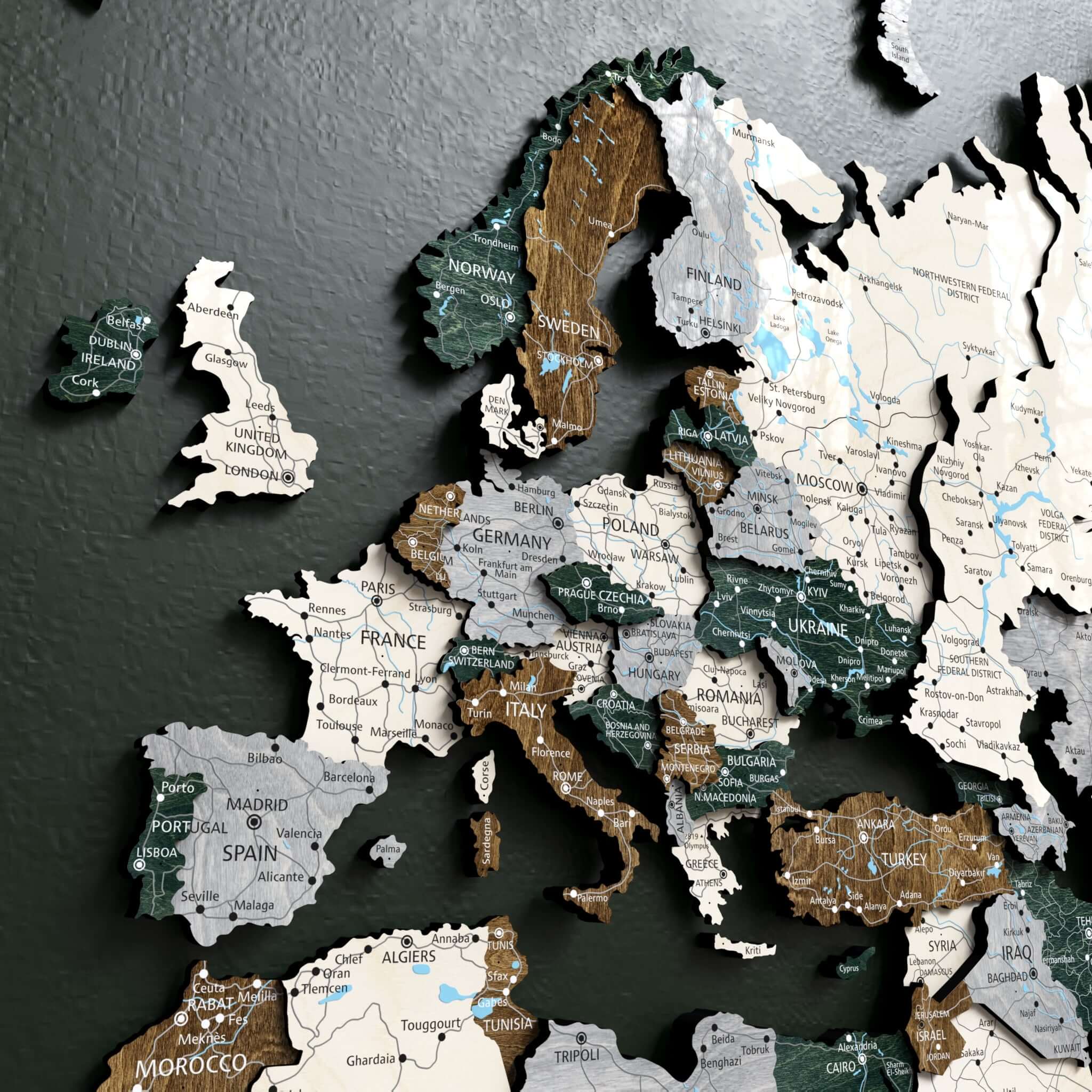 Drewniana Mapa Świata 3D „Green”