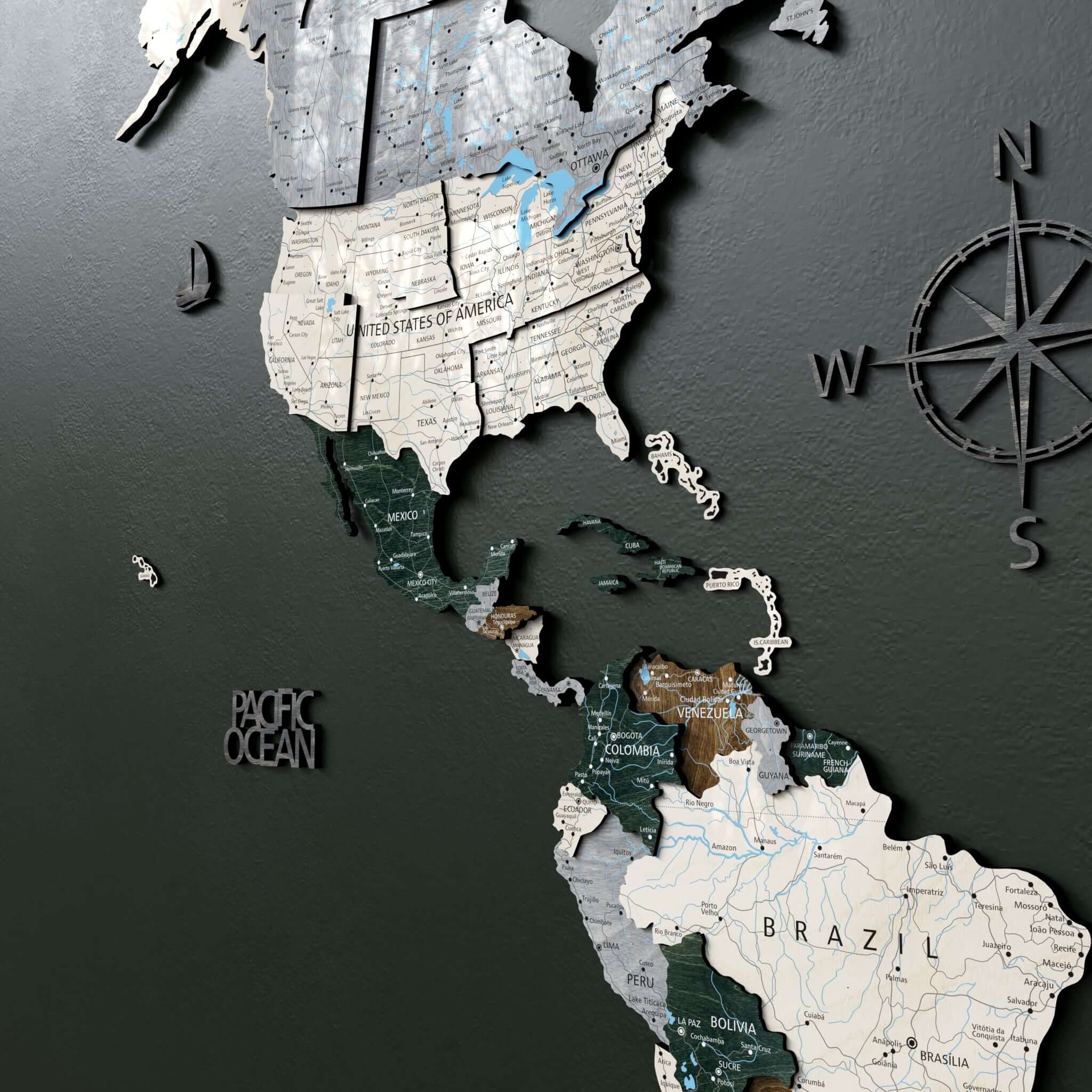 Drewniana Mapa Świata 3D „Green”