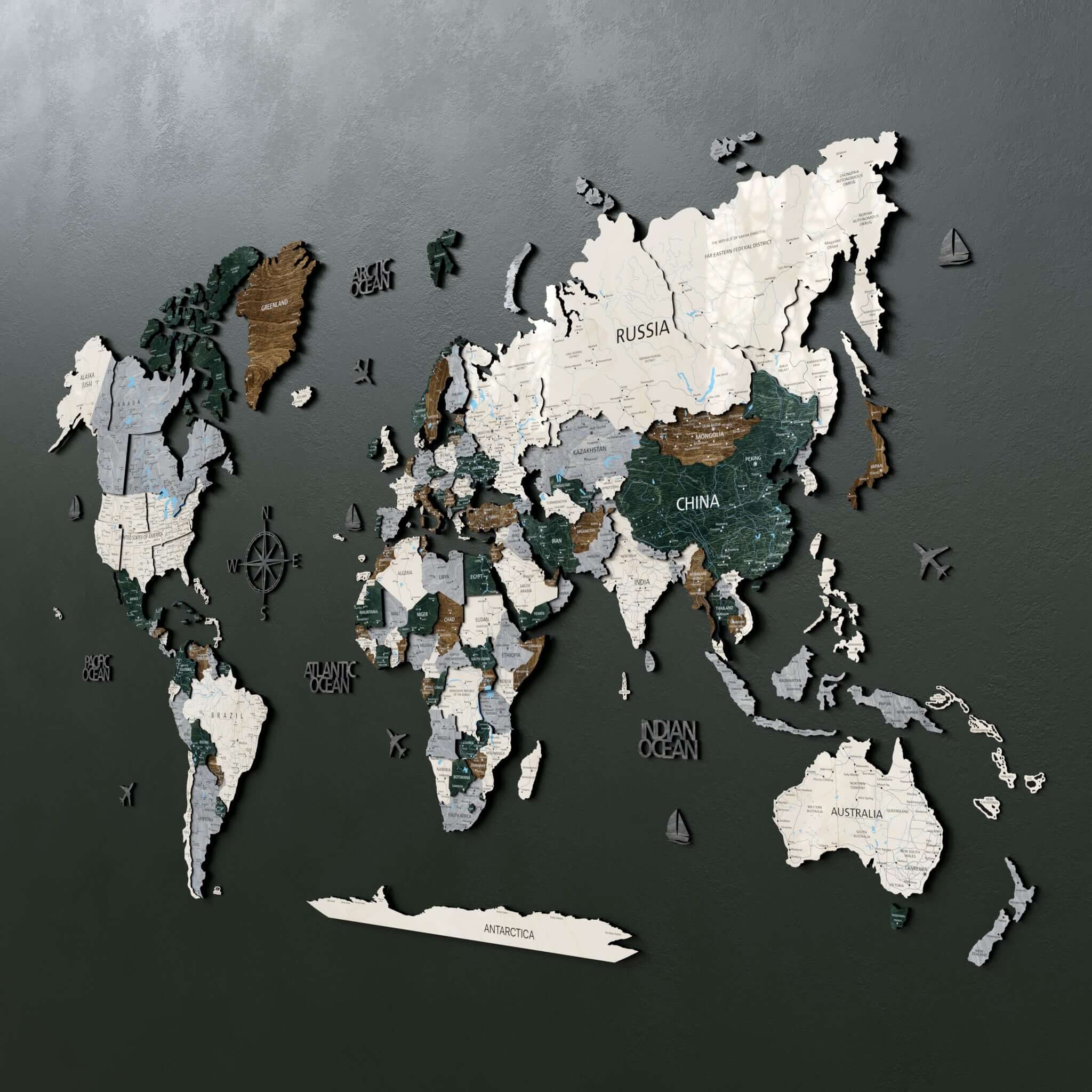 Drewniana Mapa Świata 3D „Green”