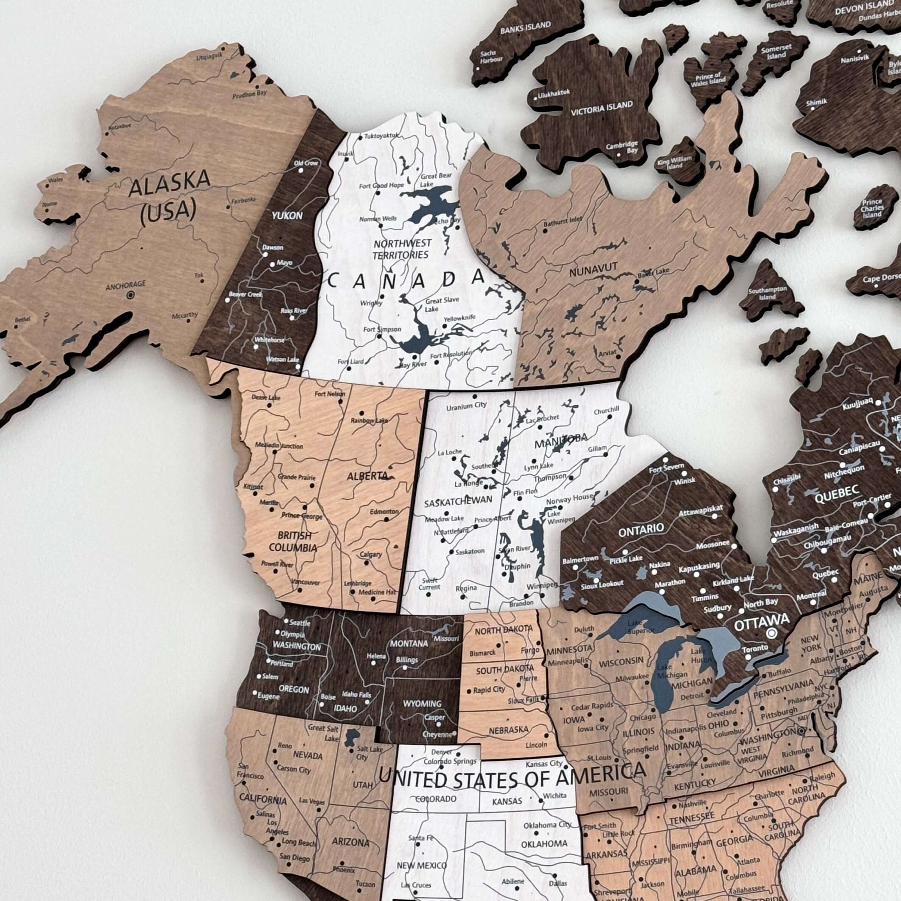 Drewniana Mapa Świata 3D “Light Brown”
