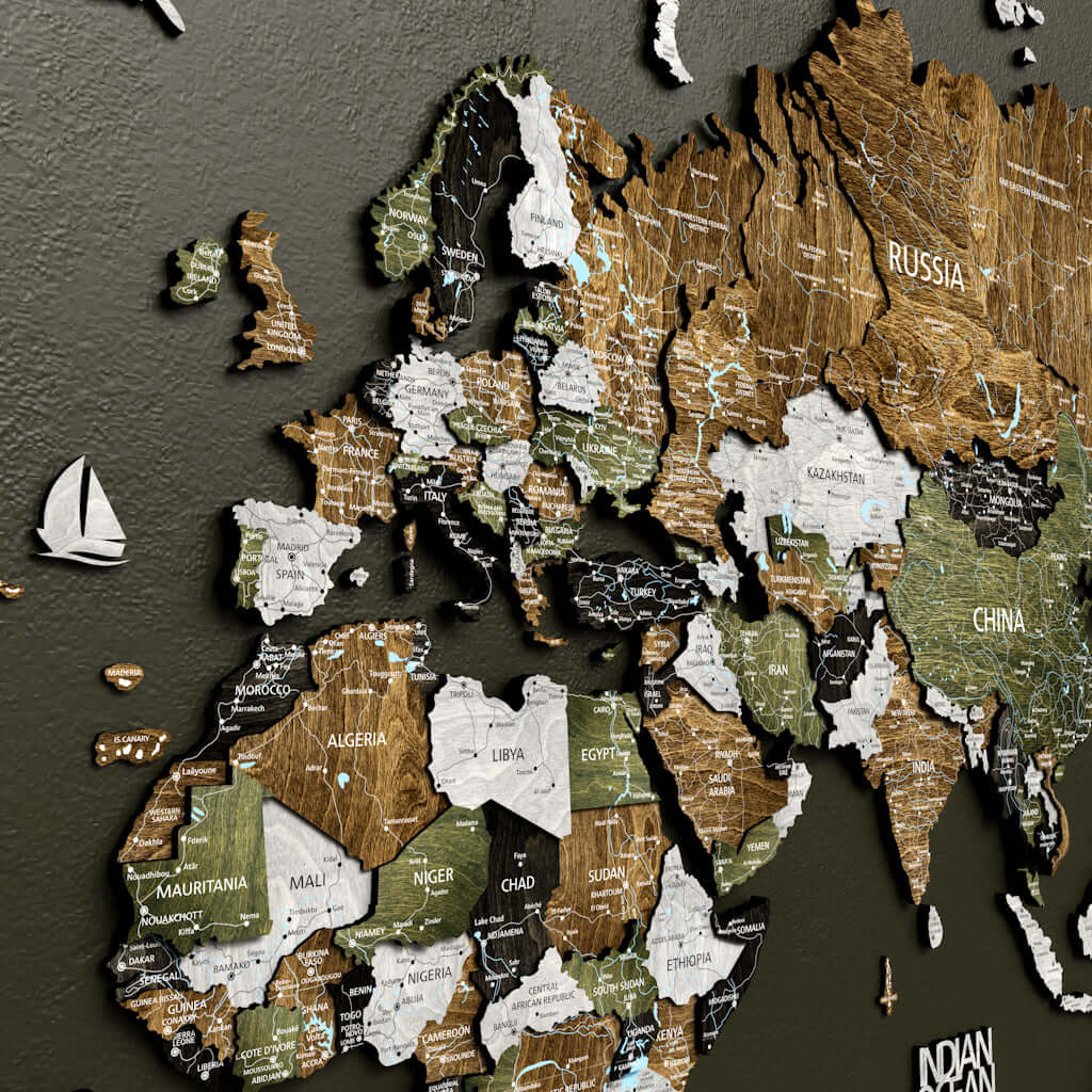 Drewniana Mapa Świata 3D “Rustic”