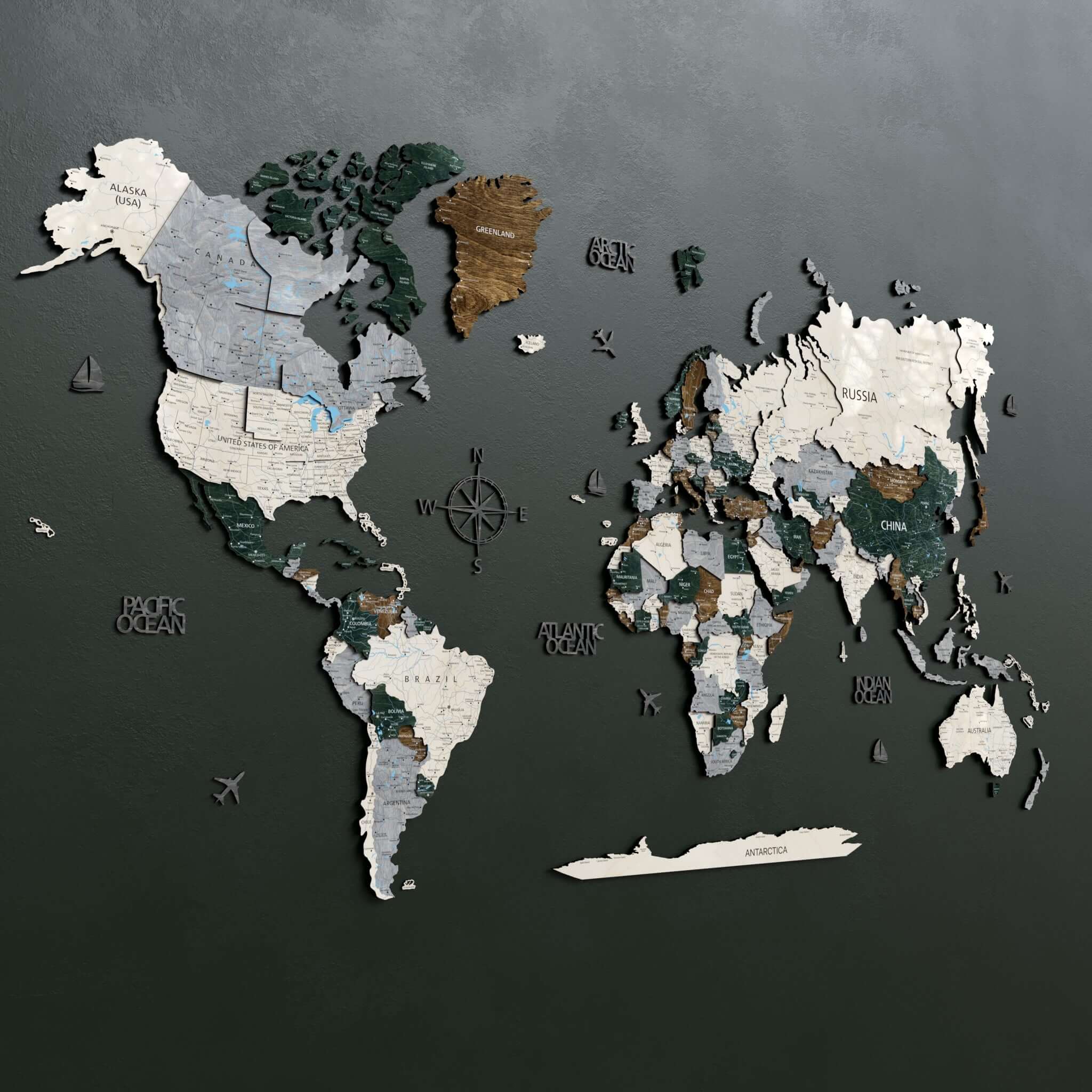 Drewniana Mapa Świata 3D „Green”