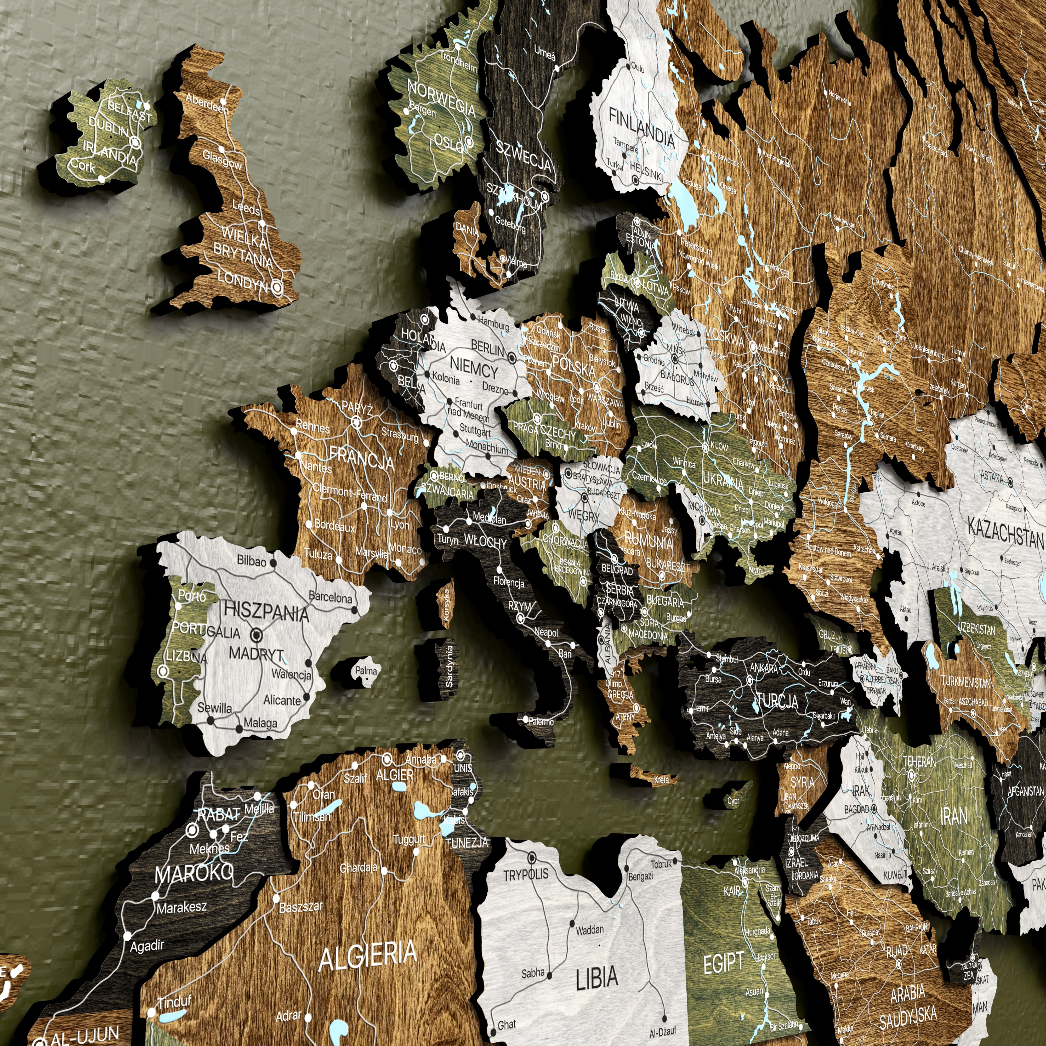 Drewniana Mapa Świata 3D “Rustic”