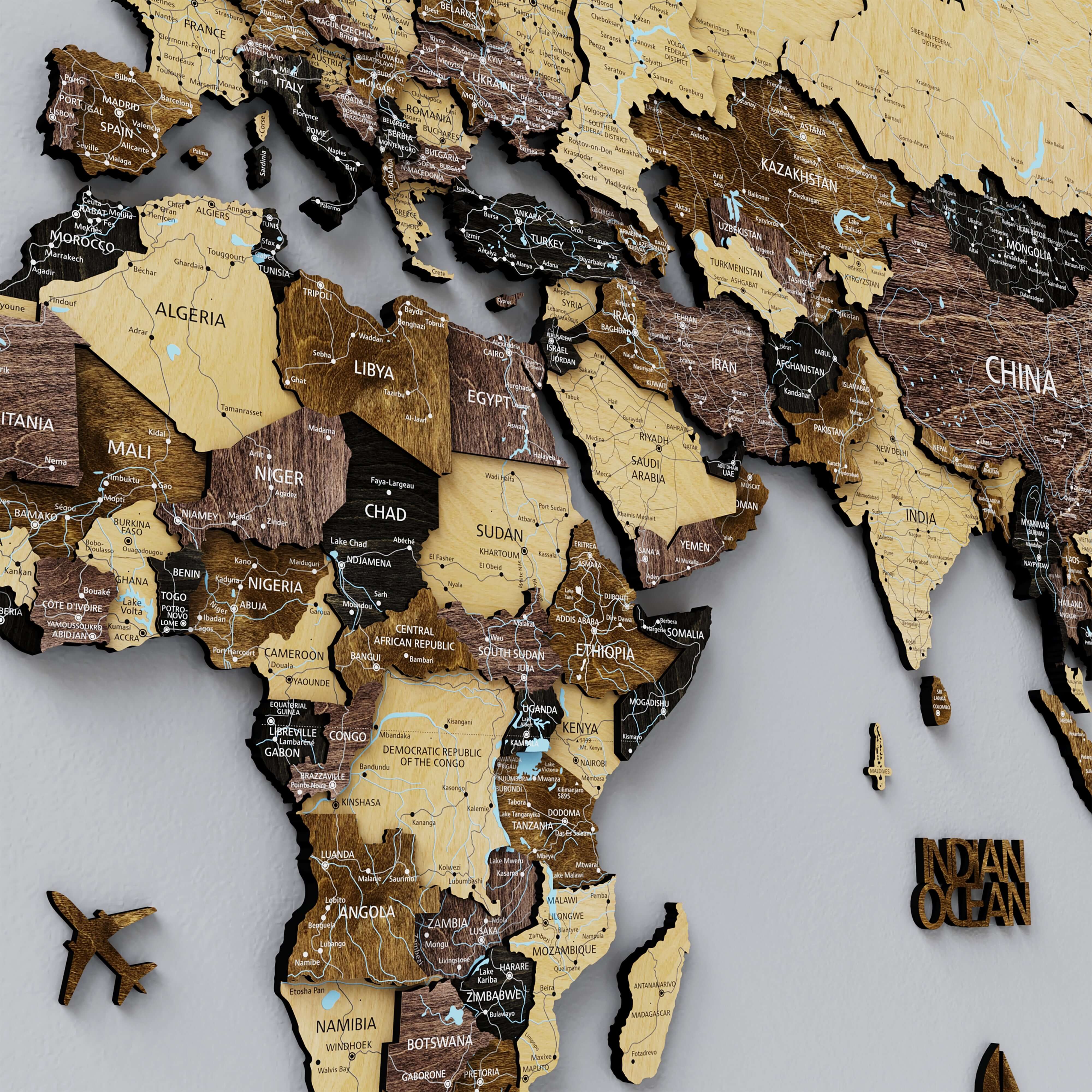 Drewniana mapa świata 3D „Wood”