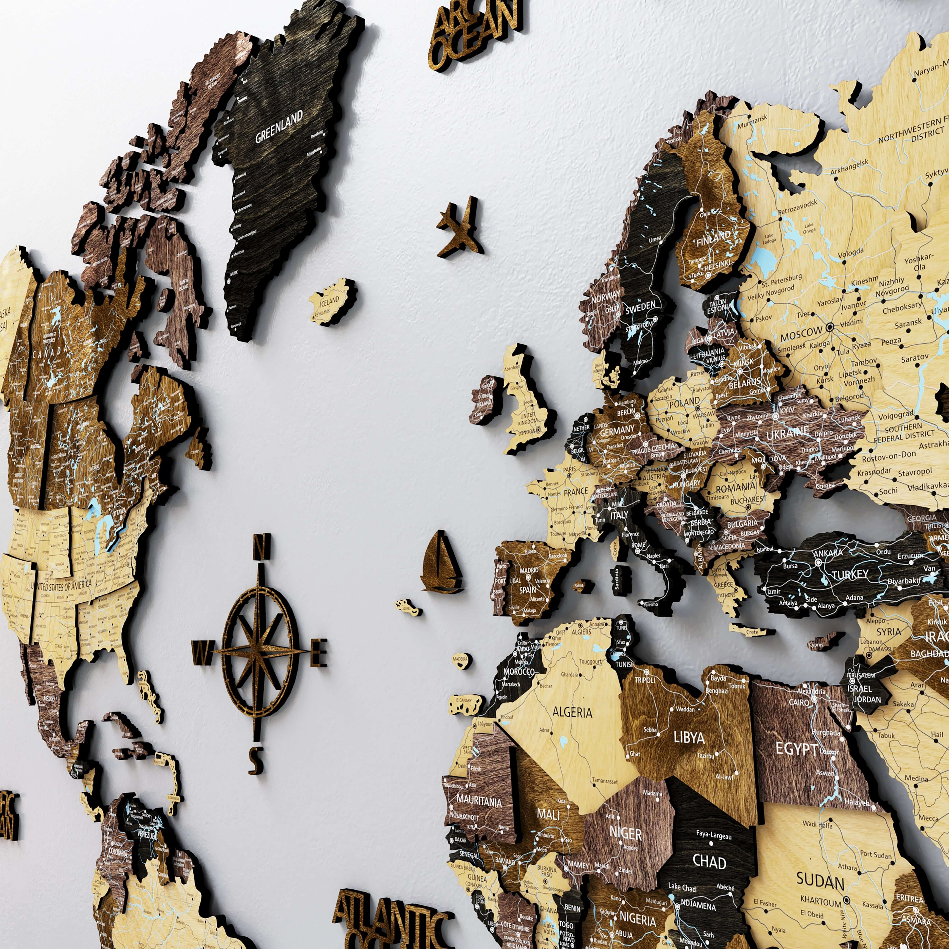 Drewniana mapa świata 3D „Wood”