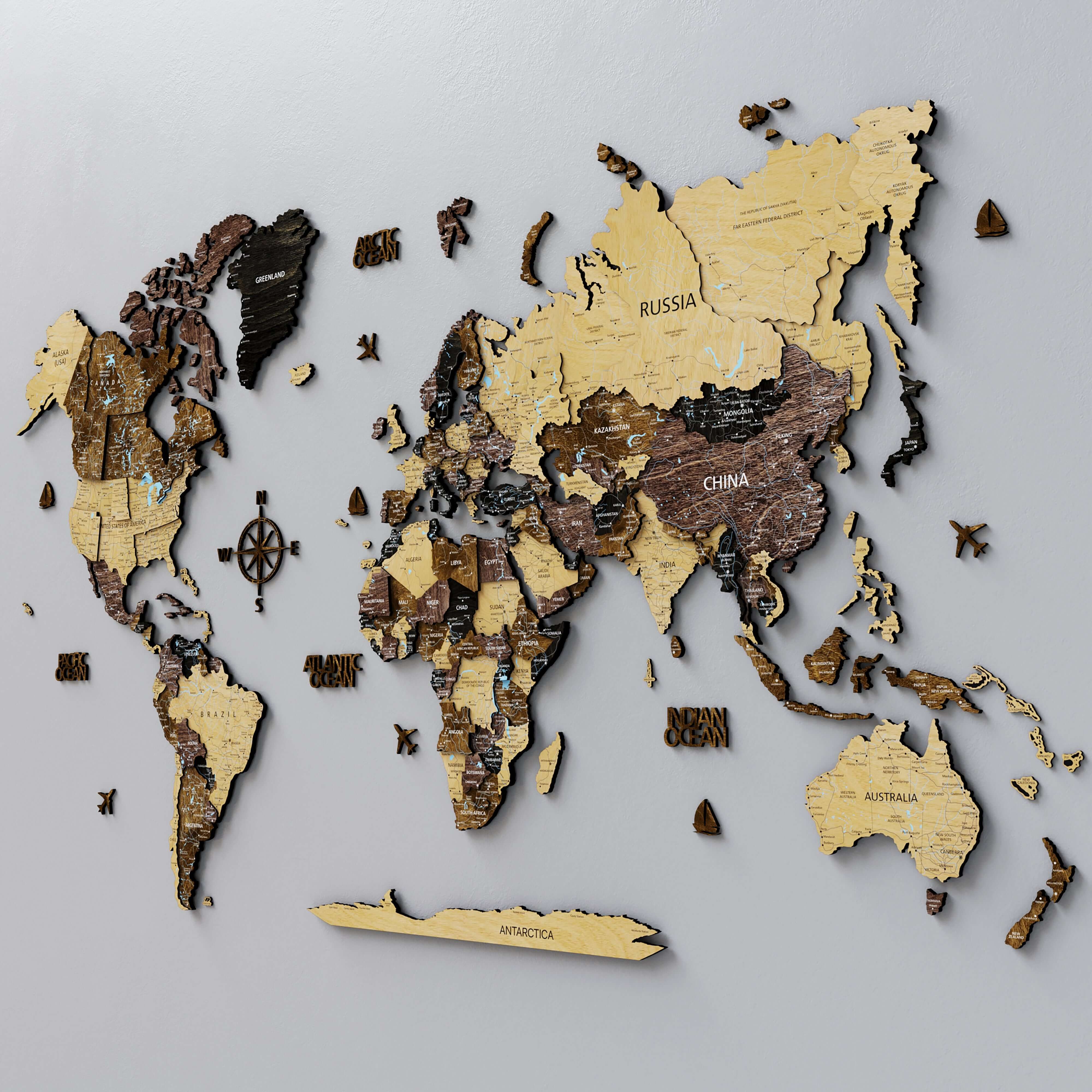 Drewniana mapa świata 3D „Wood”