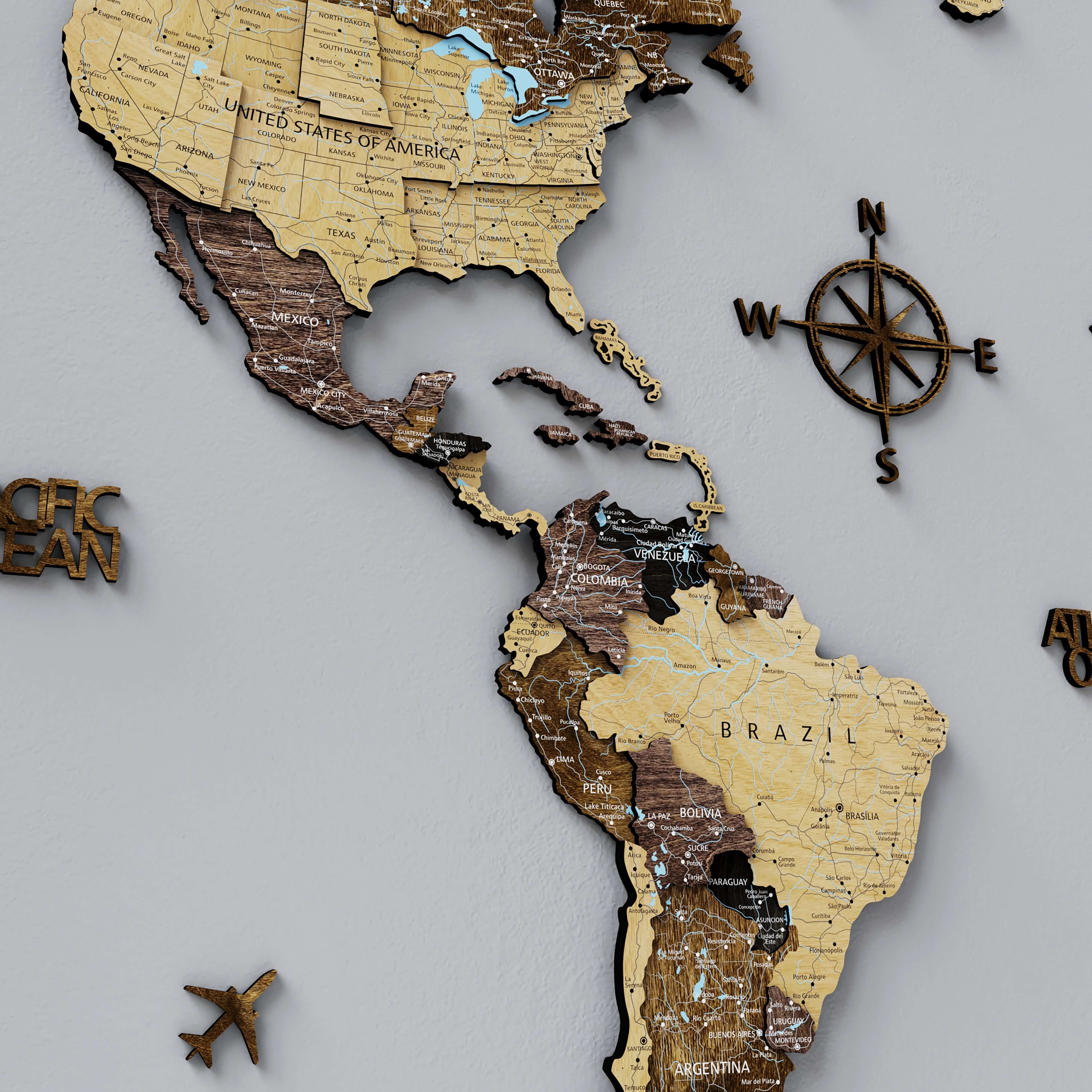 Drewniana mapa świata 3D „Wood”