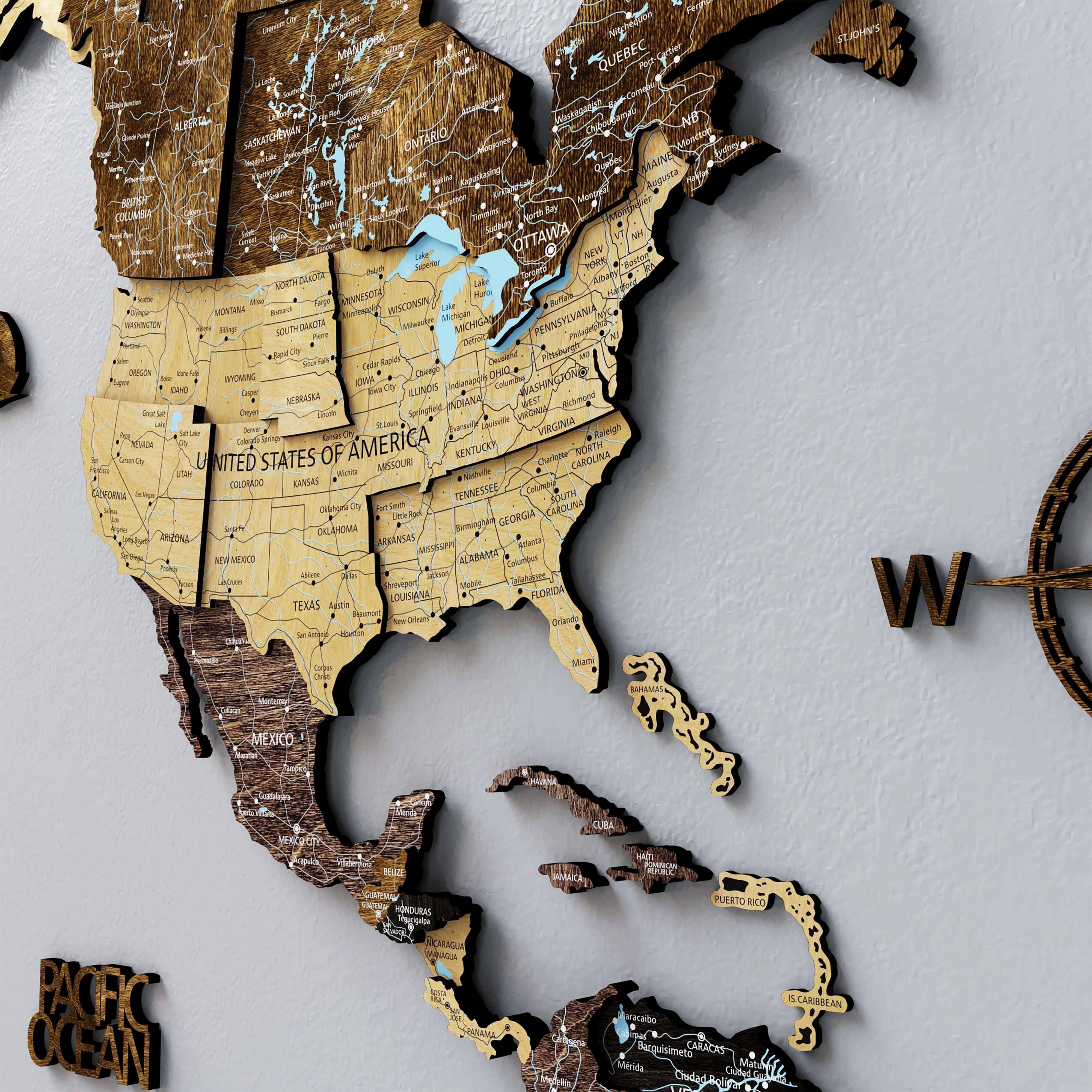 Drewniana mapa świata 3D „Wood”