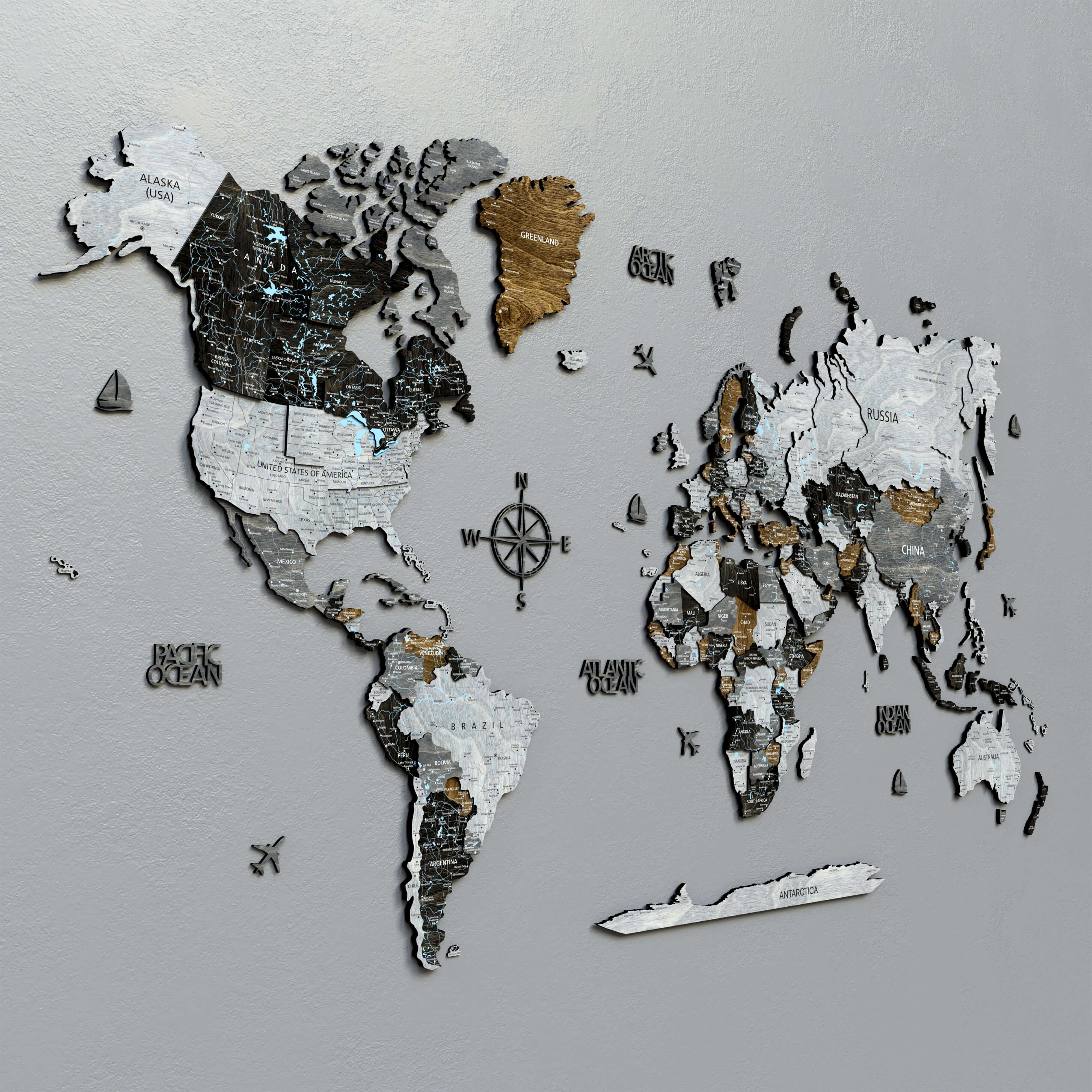 Drewniana mapa świata 3D „Loft”