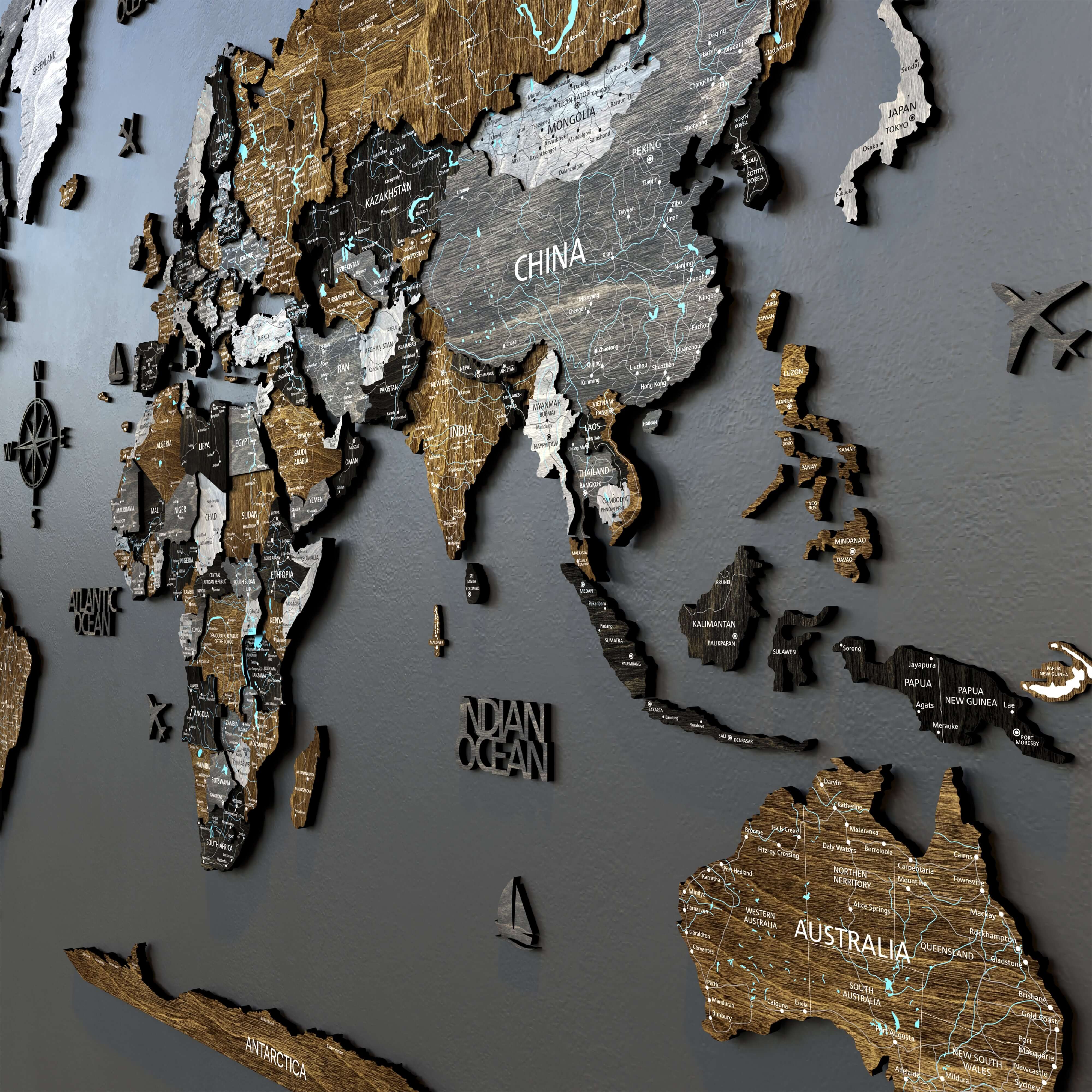 Drewniana Mapa Świata 3D “Brown Loft”