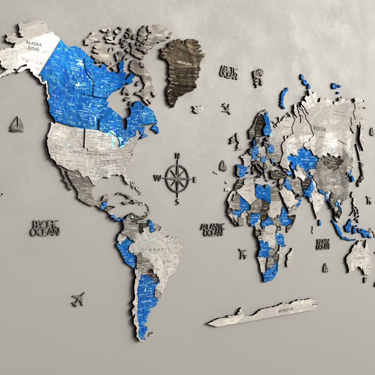 Drewniana Mapa Świata 3D “Azure”
