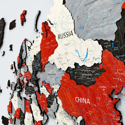 Drewniana Mapa Świata 3D “Barn Red”