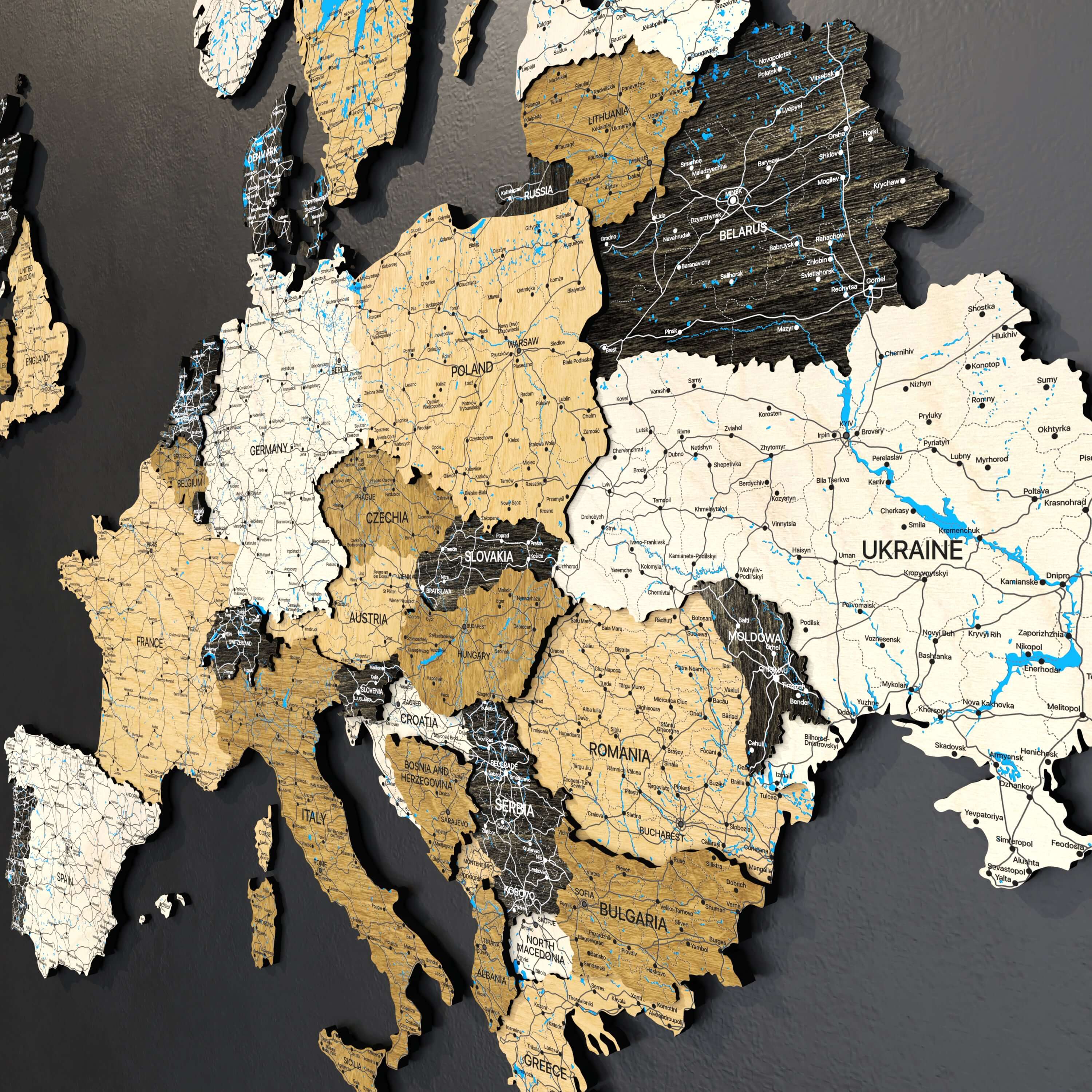 Drewniana mapa Europy 3D