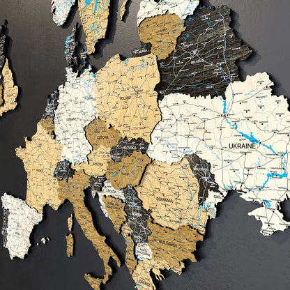Drewniana mapa Europy 3D
