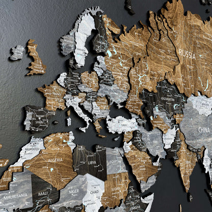 Drewniana Mapa Świata 3D “Brown Loft”