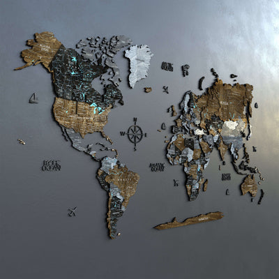 Drewniana Mapa Świata 3D “Brown Loft”
