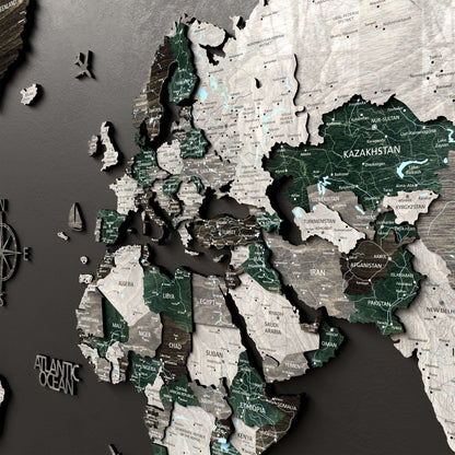 Drewniana Mapa Świata 3D “Evergreen”