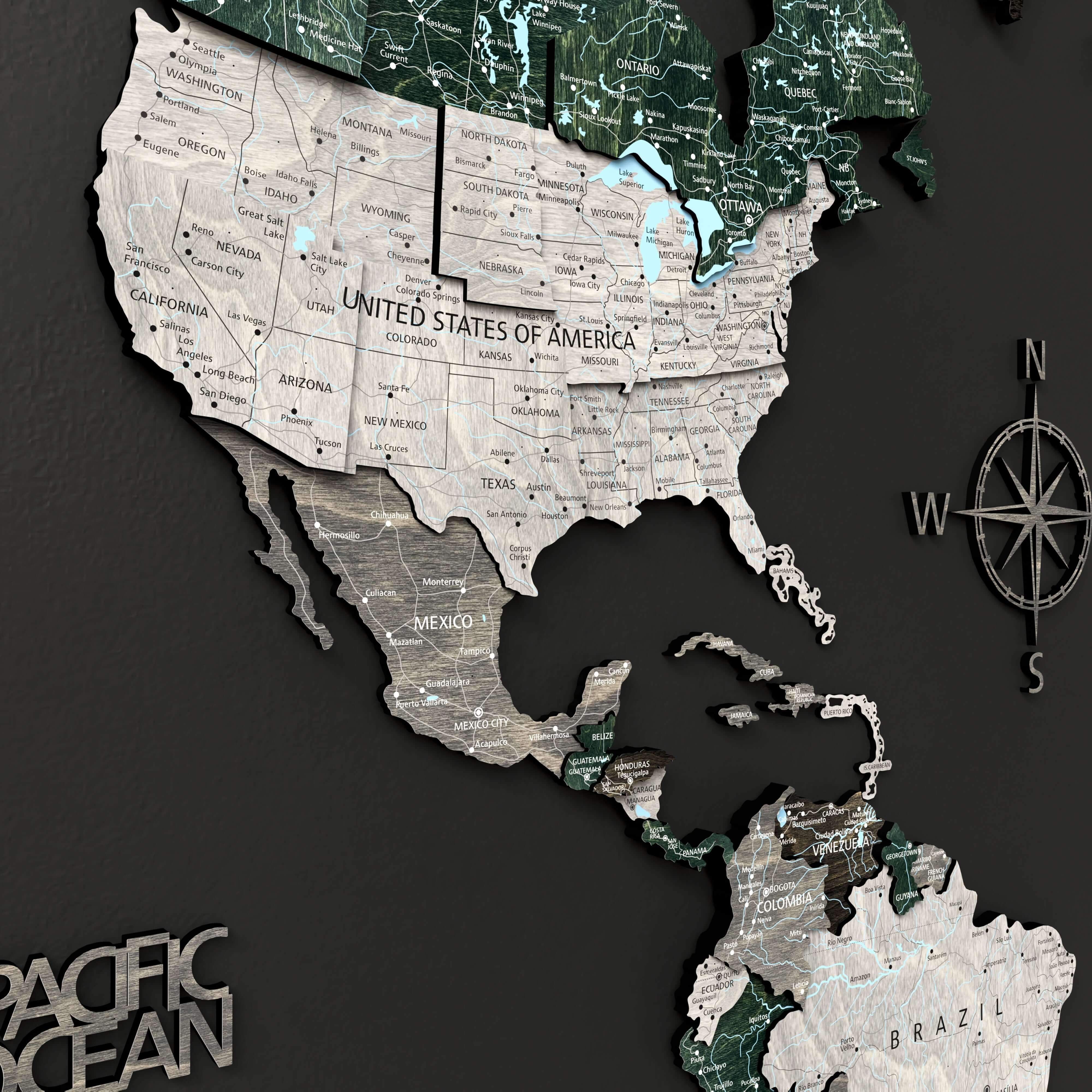 Drewniana Mapa Świata 3D “Evergreen”