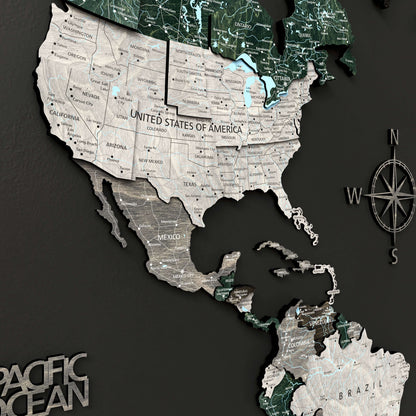 Drewniana Mapa Świata 3D “Evergreen”