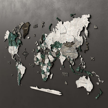 Drewniana Mapa Świata 3D “Evergreen”