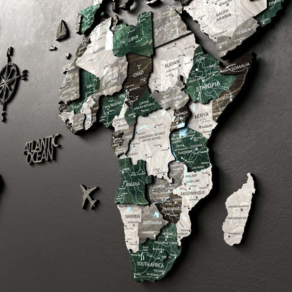 Drewniana Mapa Świata 3D “Evergreen”