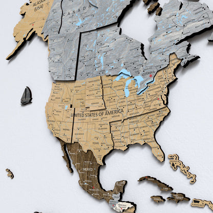 Drewniana Mapa Świata 3D “Light Walnut”