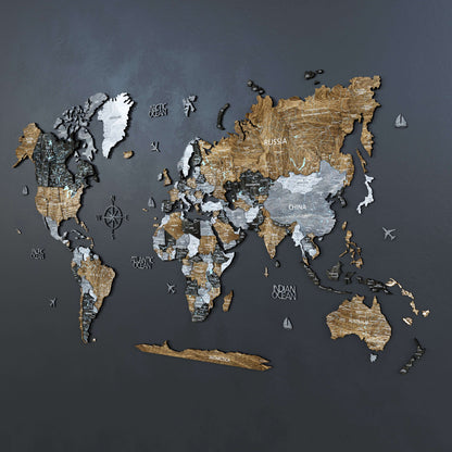 Drewniana Mapa Świata 3D “Brown Loft”