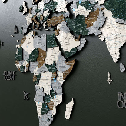 Drewniana Mapa Świata 3D „Green”