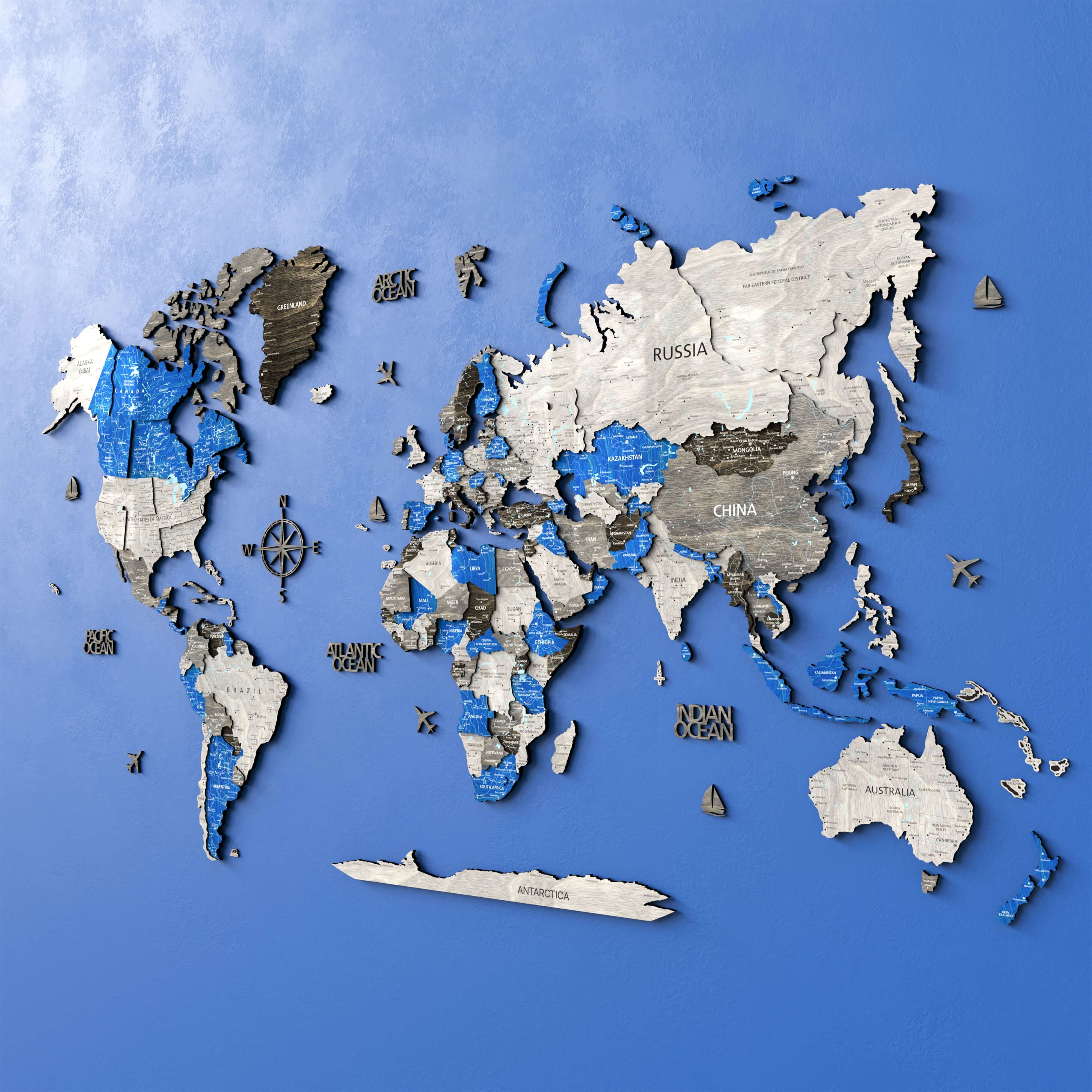 Drewniana Mapa Świata 3D “Azure”