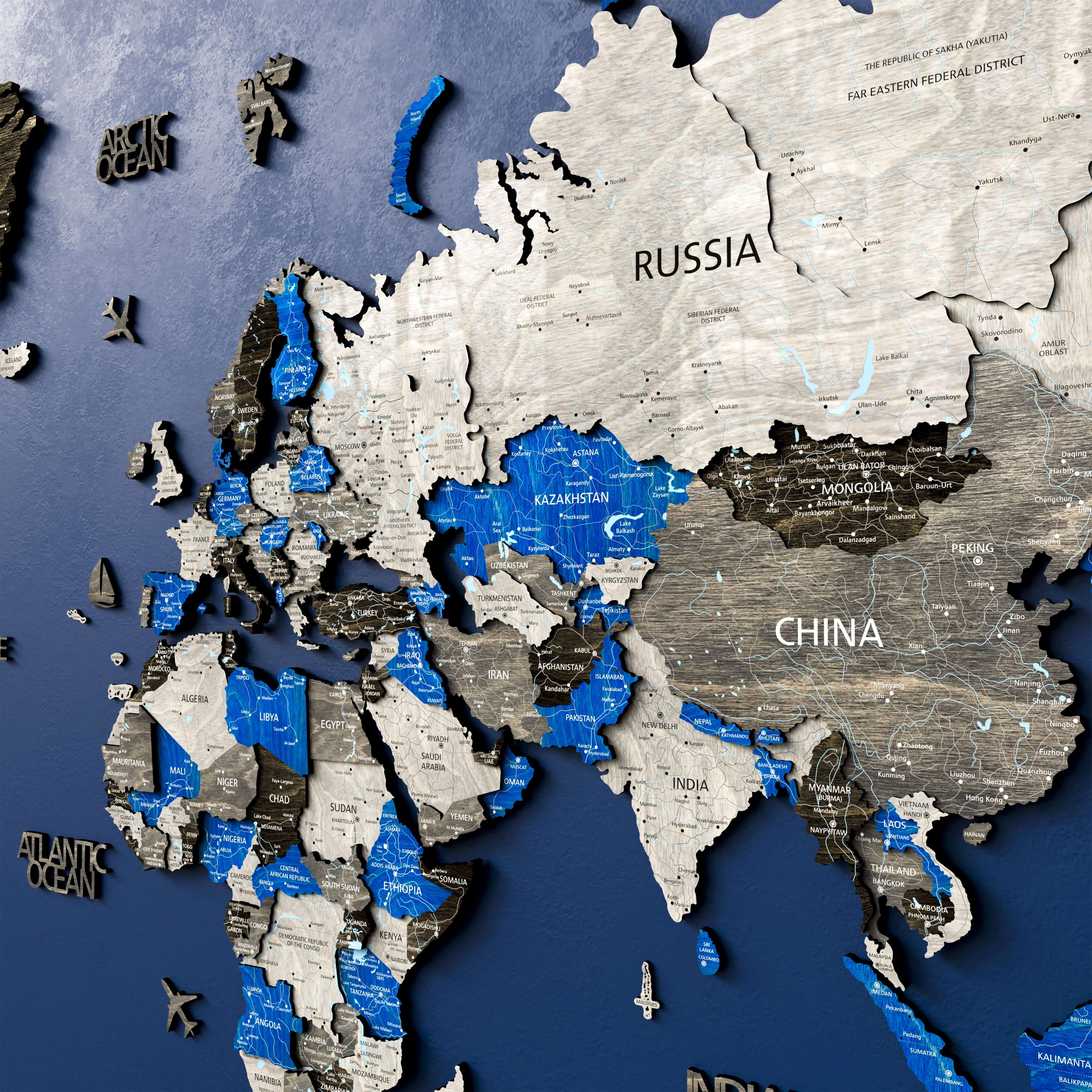 Drewniana Mapa Świata 3D “Azure”