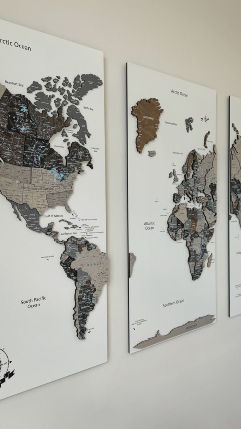 Drewniana Mapa Świata Premium na panelach "Loft"
