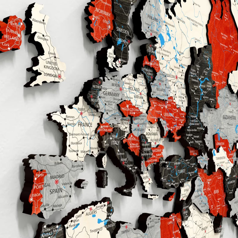 Drewniana Mapa Świata 3D “Barn Red”